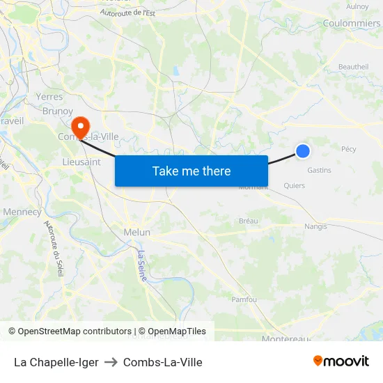 La Chapelle-Iger to Combs-La-Ville map