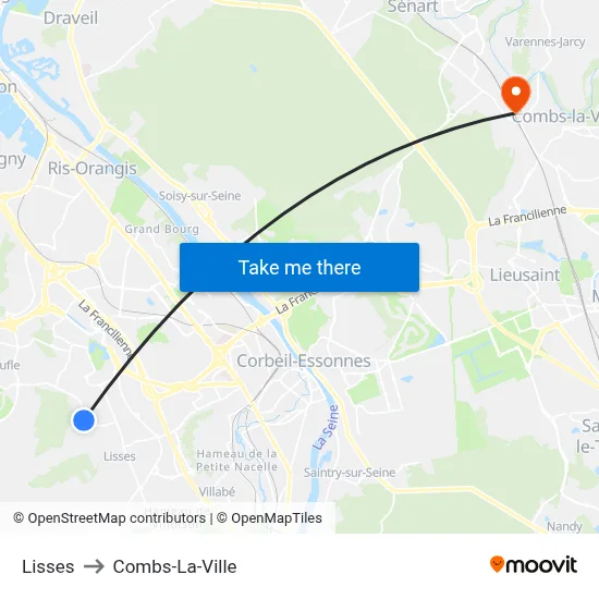 Lisses to Combs-La-Ville map