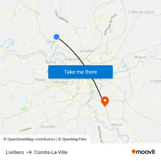 Livilliers to Combs-La-Ville map