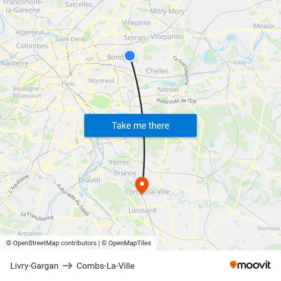 Livry-Gargan to Combs-La-Ville map