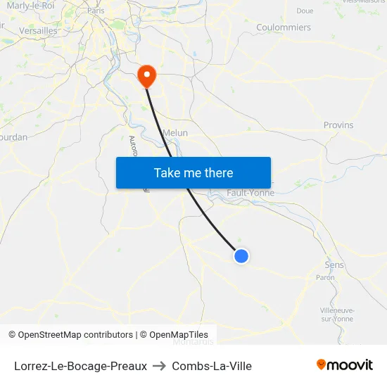 Lorrez-Le-Bocage-Preaux to Combs-La-Ville map
