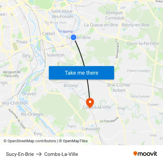 Sucy-En-Brie to Combs-La-Ville map