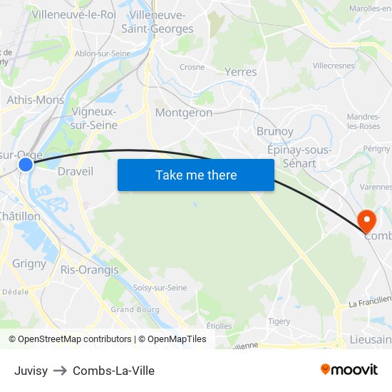 Juvisy to Combs-La-Ville map
