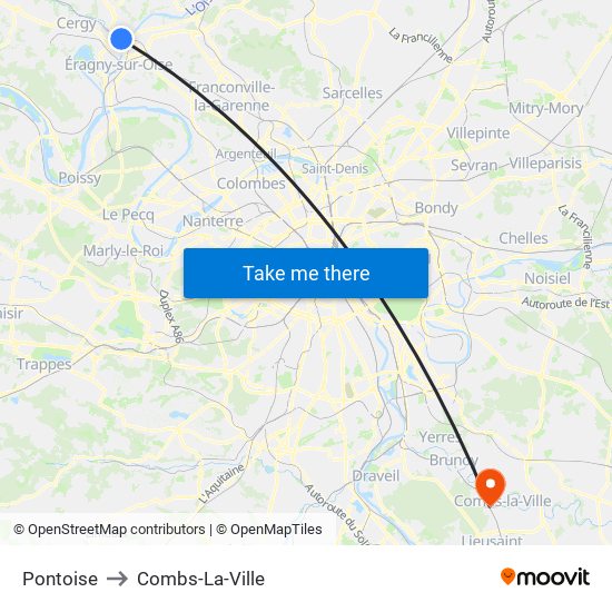 Pontoise to Combs-La-Ville map