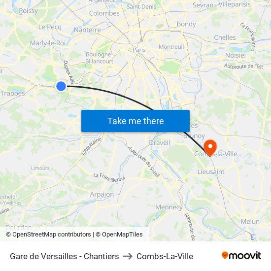 Gare de Versailles - Chantiers to Combs-La-Ville map