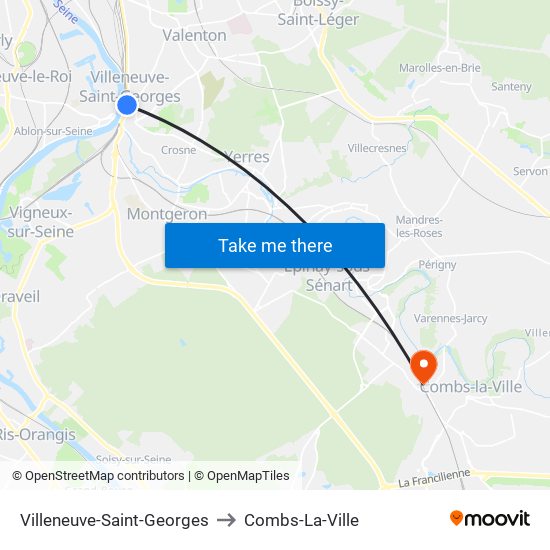 Villeneuve-Saint-Georges to Combs-La-Ville map