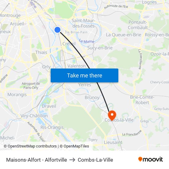 Maisons-Alfort - Alfortville to Combs-La-Ville map
