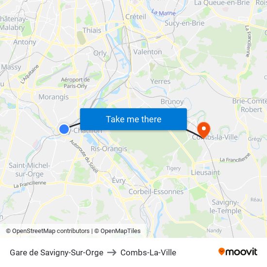 Gare de Savigny-Sur-Orge to Combs-La-Ville map