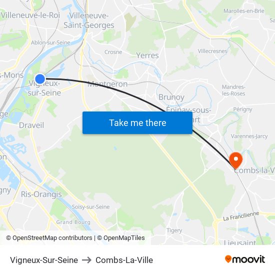 Vigneux-Sur-Seine to Combs-La-Ville map