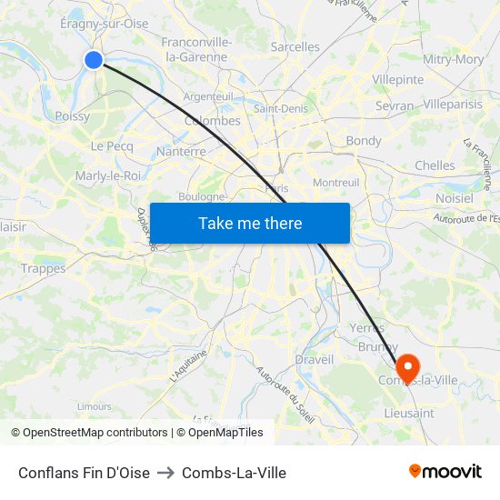 Conflans Fin D'Oise to Combs-La-Ville map