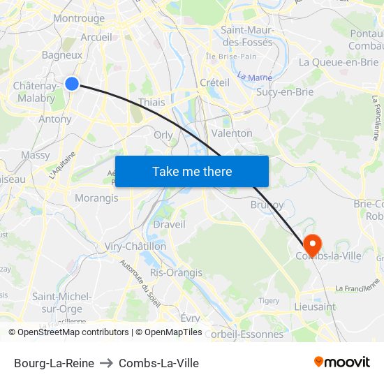 Bourg-La-Reine to Combs-La-Ville map