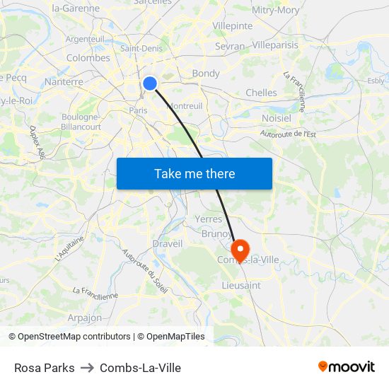 Rosa Parks to Combs-La-Ville map
