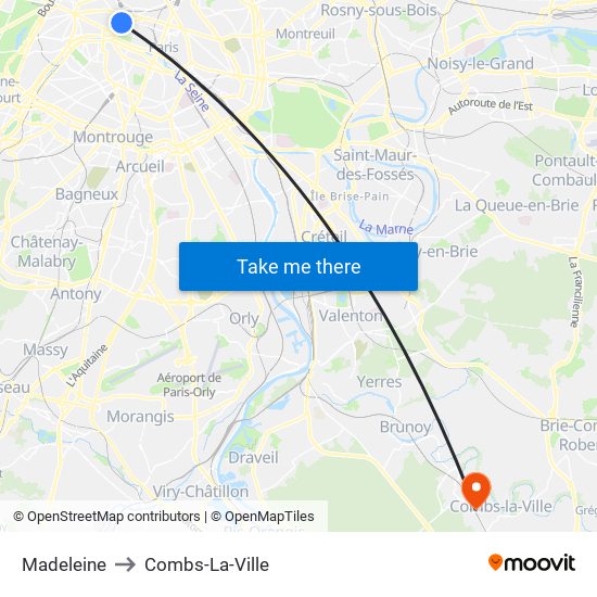 Madeleine to Combs-La-Ville map
