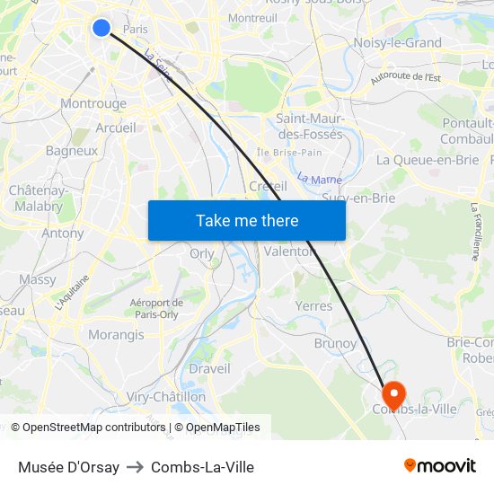 Musée D'Orsay to Combs-La-Ville map