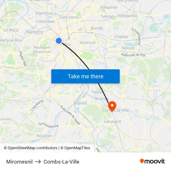 Miromesnil to Combs-La-Ville map