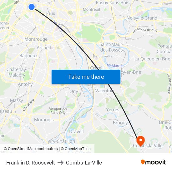 Franklin D. Roosevelt to Combs-La-Ville map