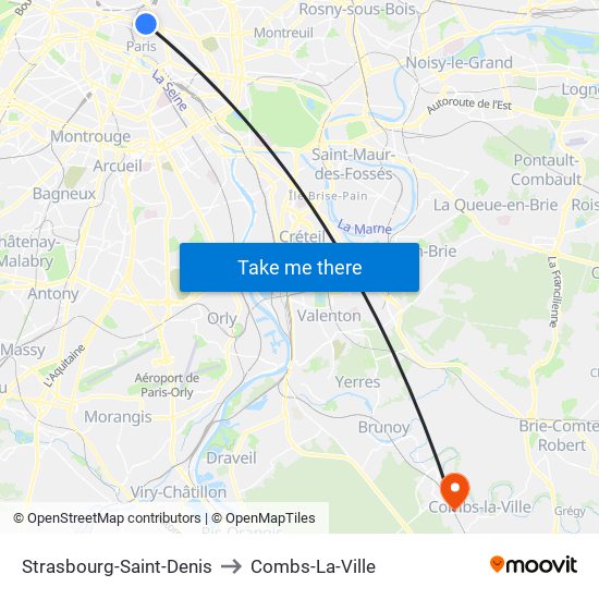 Strasbourg-Saint-Denis to Combs-La-Ville map