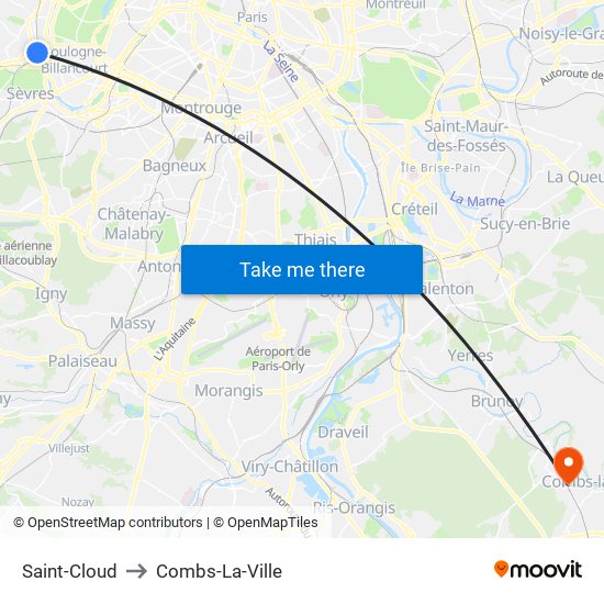 Saint-Cloud to Combs-La-Ville map