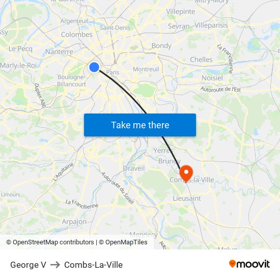 George V to Combs-La-Ville map