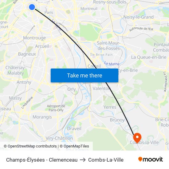 Champs-Élysées - Clemenceau to Combs-La-Ville map