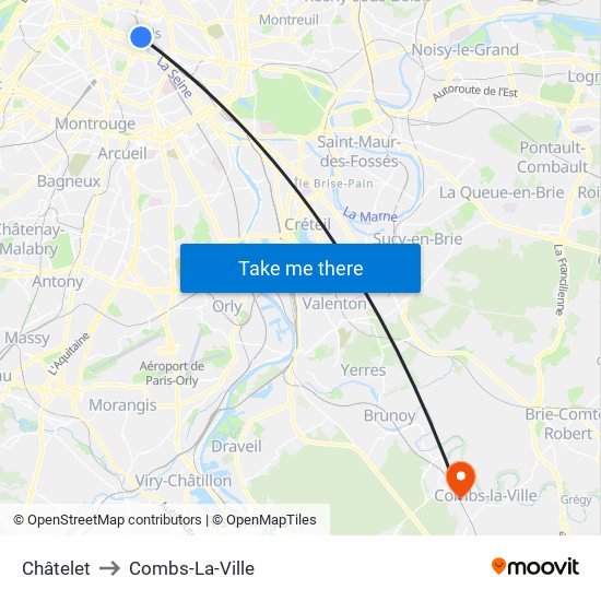 Châtelet to Combs-La-Ville map