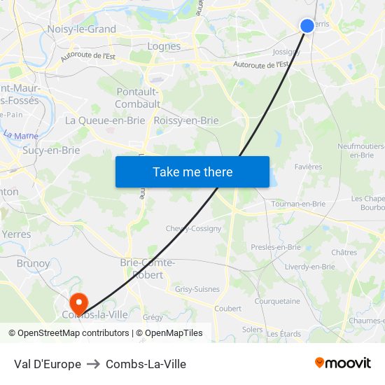 Val D'Europe to Combs-La-Ville map