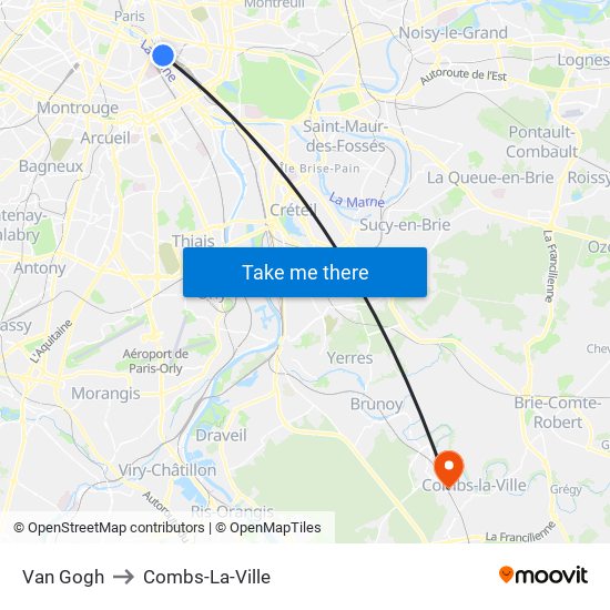 Van Gogh to Combs-La-Ville map