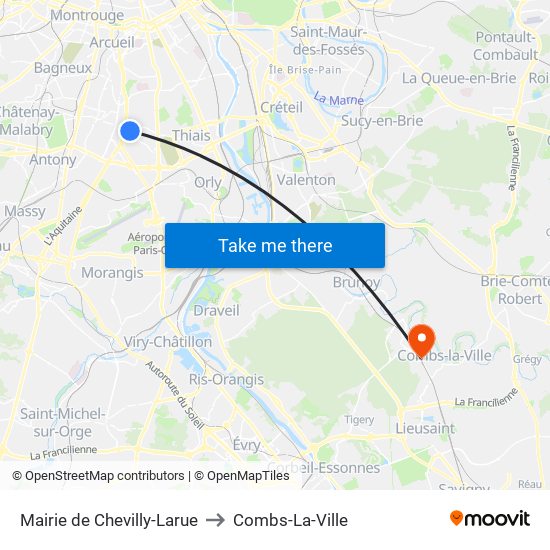 Mairie de Chevilly-Larue to Combs-La-Ville map