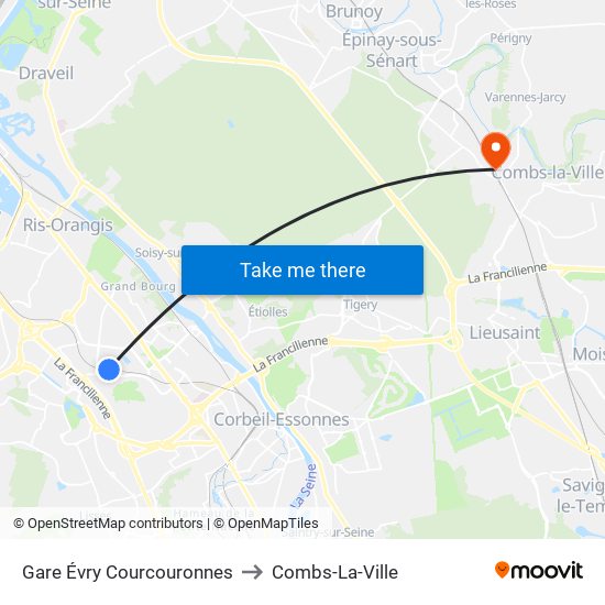 Gare Évry Courcouronnes to Combs-La-Ville map