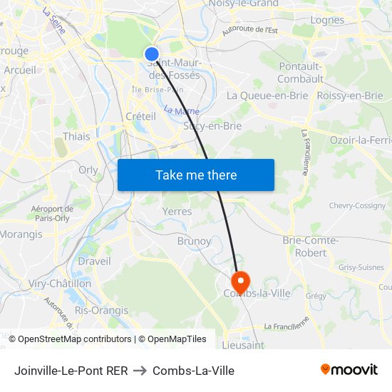 Joinville-Le-Pont RER to Combs-La-Ville map