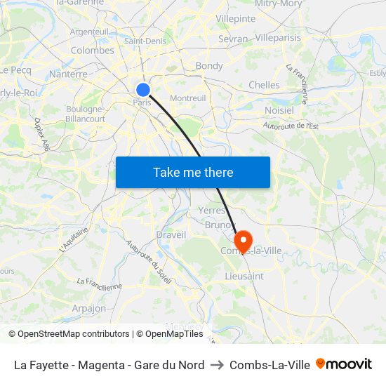 La Fayette - Magenta - Gare du Nord to Combs-La-Ville map