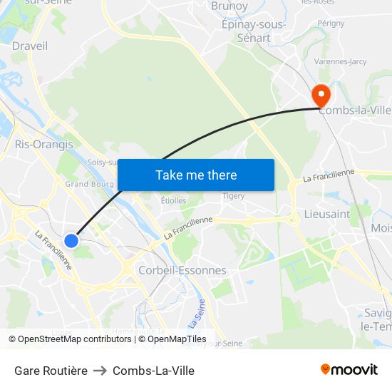 Gare Routière to Combs-La-Ville map