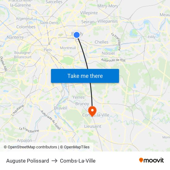 Auguste Polissard to Combs-La-Ville map