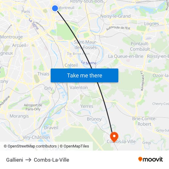 Gallieni to Combs-La-Ville map