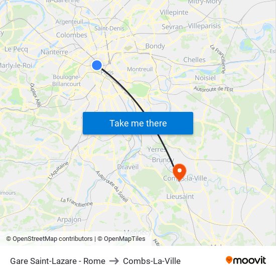 Gare Saint-Lazare - Rome to Combs-La-Ville map