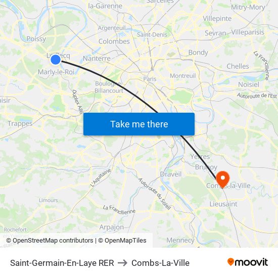 Saint-Germain-En-Laye RER to Combs-La-Ville map