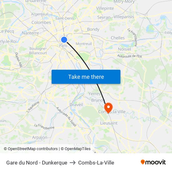 Gare du Nord - Dunkerque to Combs-La-Ville map