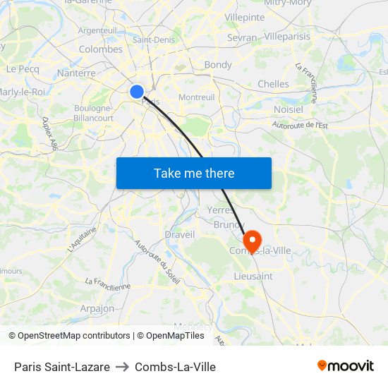 Paris Saint-Lazare to Combs-La-Ville map