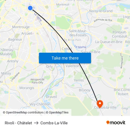 Rivoli - Châtelet to Combs-La-Ville map