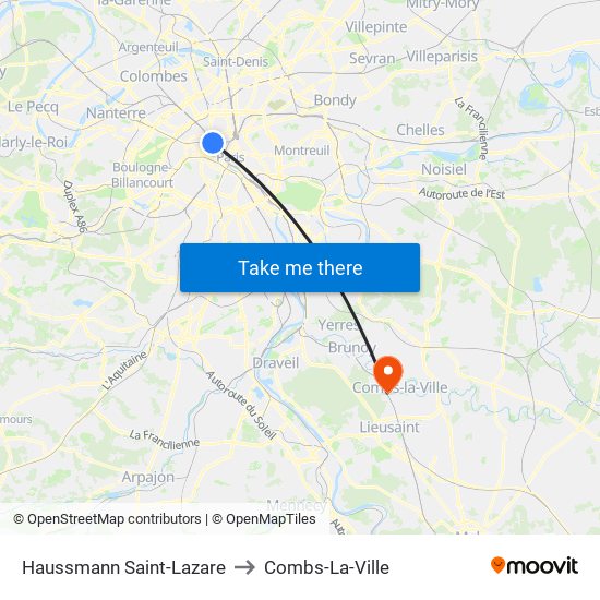 Haussmann Saint-Lazare to Combs-La-Ville map