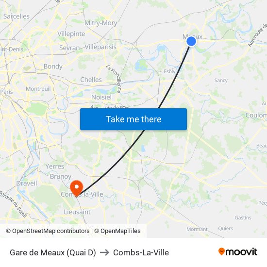 Gare de Meaux (Quai D) to Combs-La-Ville map