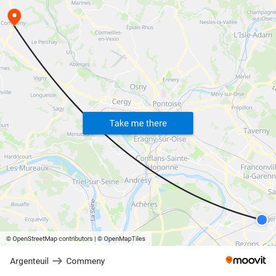 Argenteuil to Commeny map