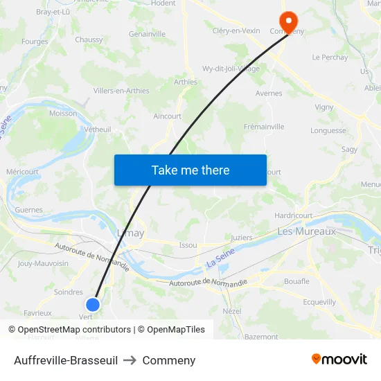 Auffreville-Brasseuil to Commeny map