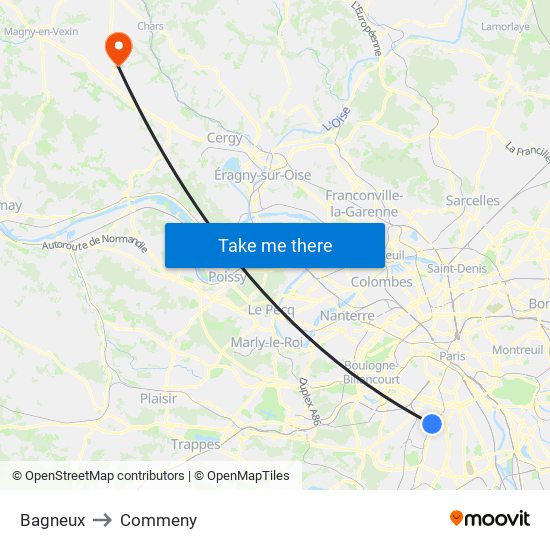 Bagneux to Commeny map