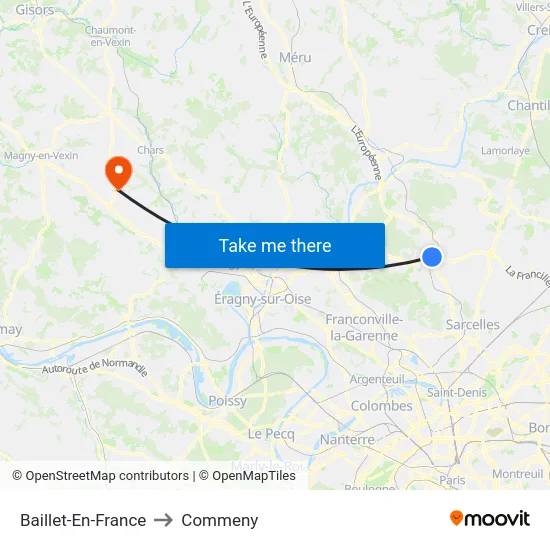 Baillet-En-France to Commeny map