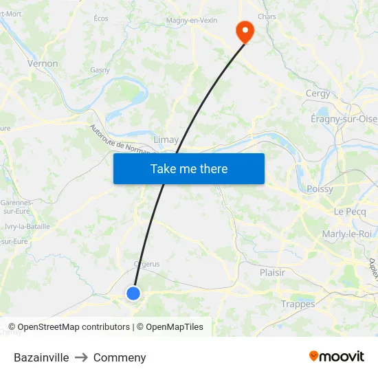 Bazainville to Commeny map
