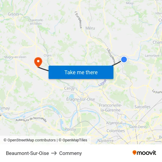 Beaumont-Sur-Oise to Commeny map