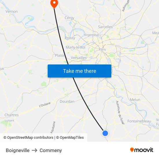 Boigneville to Commeny map