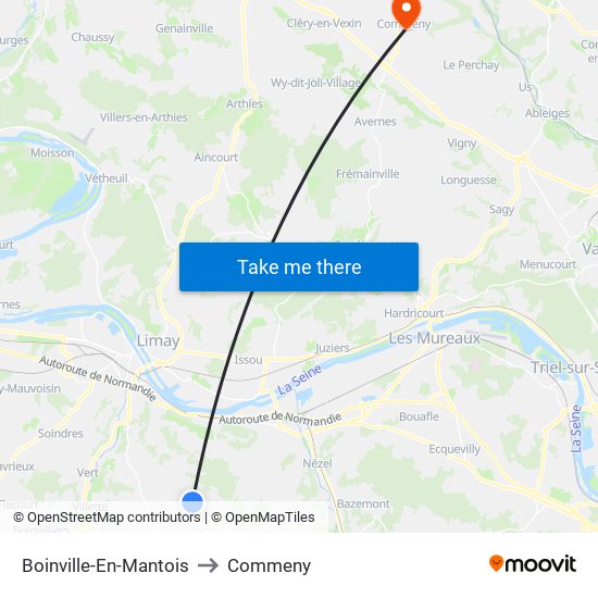 Boinville-En-Mantois to Commeny map