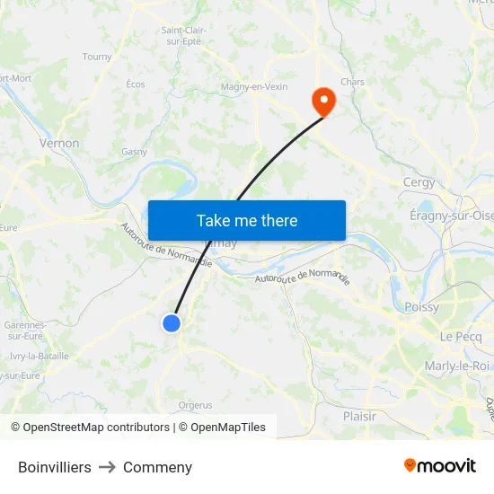 Boinvilliers to Commeny map